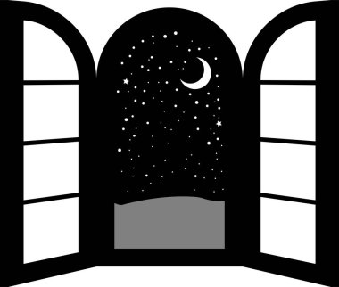 Bu, geceleri açık pencere çerçevesinin bir resmidir. 