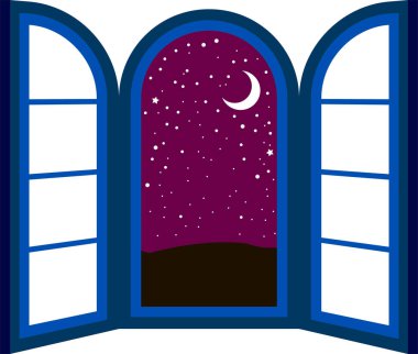 Bu, geceleri açık pencere çerçevesinin bir resmidir. 