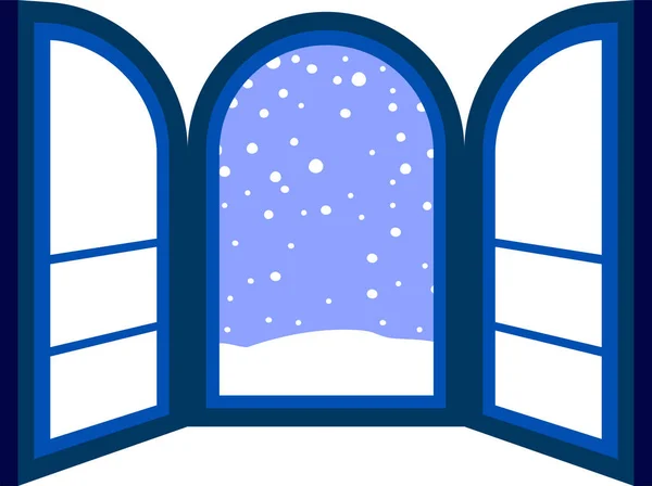 Bu, yağan karlı Açık pencere çerçevesinin bir resmidir. 