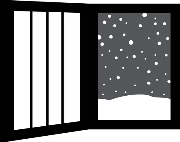 Questa Illustrazione Finestra Aperta Con Neve Che Cade — Vettoriale Stock