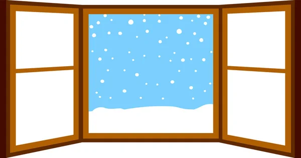 Illustration Open Window Frame Falling Snow — Stock Vector