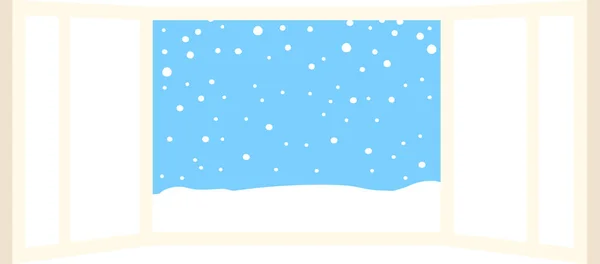 Illustration Open Window Frame Falling Snow — Stock Vector