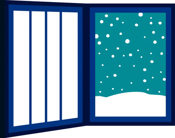 Questa Illustrazione Finestra Aperta Con Neve Che Cade — Vettoriale Stock