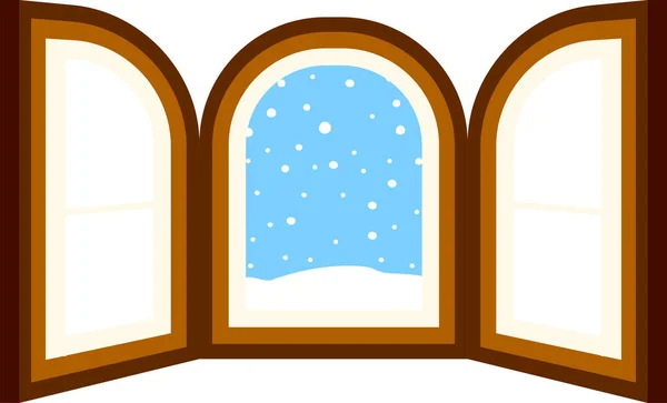 Illustration Open Window Frame Falling Snow — Stock Vector