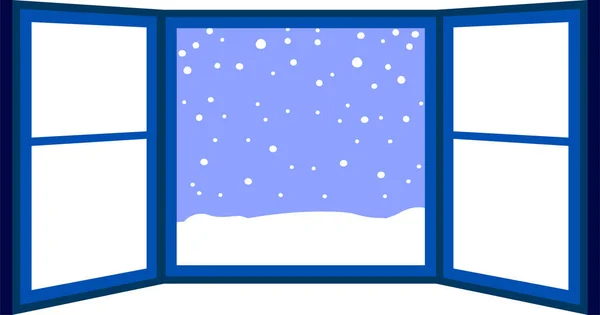 Dies Ist Eine Illustration Des Offenen Fensterrahmens Mit Fallendem Schnee — Stockvektor