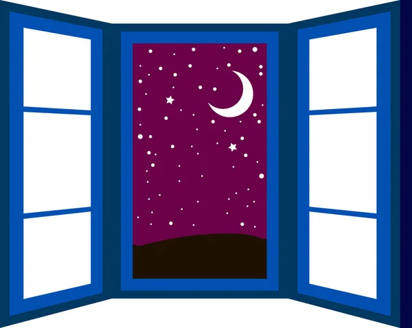 Illustration Open Window Frame Night — Stock Vector