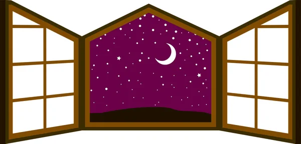 Ось Ілюстрація Рамки Відчиненого Вікна Вночі — стоковий вектор