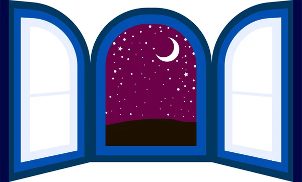 Ось Ілюстрація Рамки Відчиненого Вікна Вночі — стоковий вектор