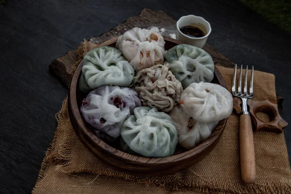 Chinese chives Dumplings Mixed Color or Garlic Chives Dim Sum Ri — Stock Photo, Image