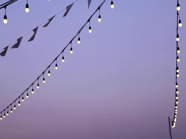 Soft Focus Light Bulbs Decorate Celebrations Festivals Evening Sky Background — 图库视频影像