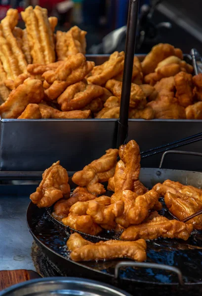 Massa Frita Chinesa Óleo Quente Panela Aço Youtiao Padnoongo Palitos — Fotografia de Stock