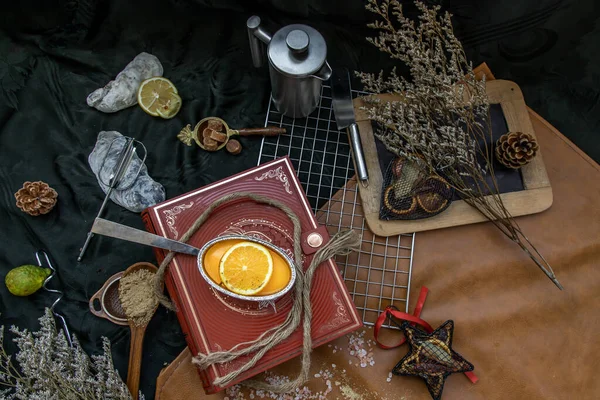 Traditioneel Frans Zoet Dessert Oranje Kaastaart Prachtige Achtergrond Een Stuk — Stockfoto