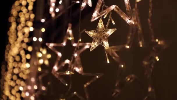 Decoración Iluminación Navidad Con Luces Led Brillantes Forma Una Estrella — Vídeo de stock