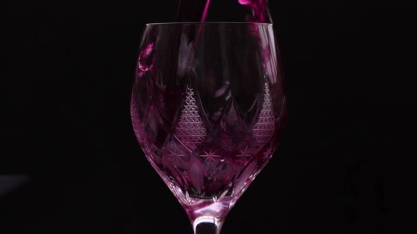 Close Pouring Red Wine Bottle Wine Glass Super Slow Motion — Stock Video