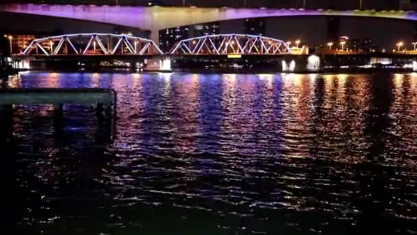 Widok Rzekę Chao Phraya Most Krungthep Mostem Rama Iii Nocy — Wideo stockowe