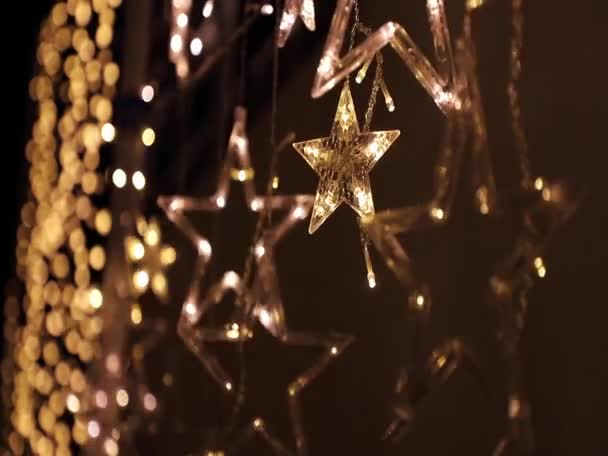 Decorazione Illuminazione Natale Con Luci Led Luminose Forma Stella Oro — Video Stock