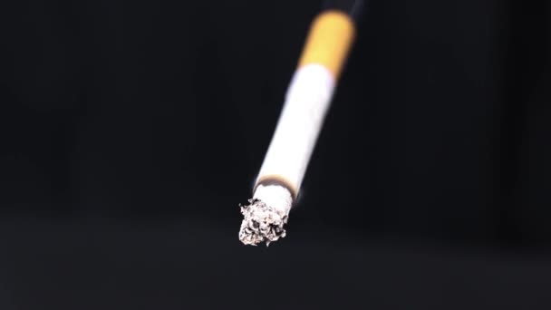黒い背景でタバコを吸っている タバコの煙だ スローモーション 健康的なライフスタイルの概念 — ストック動画