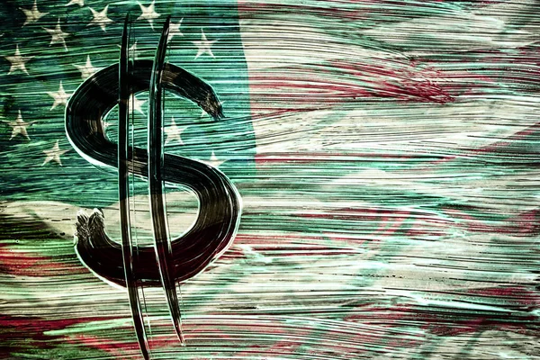 Symbole Monnaie Américaine Sur Fond Drapeau Américain Symbole Dollar Peint — Photo