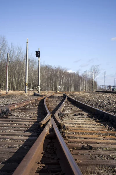 Railway Track Railway Rails Arrow Denouement — Stock Photo, Image