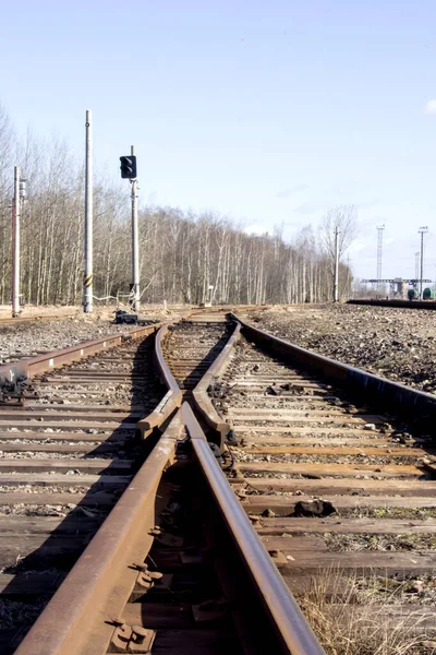 Railway Track Railway Rails Arrow Denouement — Stock Photo, Image