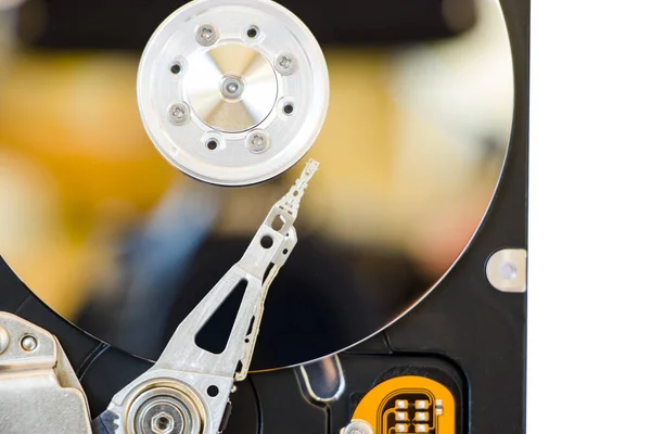 Disassembled Hard Drive Computer Hdd Mirror Effect Opened Hard Drive — Stock Photo, Image