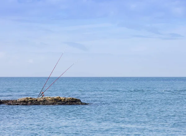 Морські рибальські палички на скелястому вилові — стокове фото
