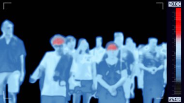 Termoscan Kızılötesi Kamera ateşi olan insanları tarıyor, yüksek vücut sıcaklığında salgın kontrol durumu için kırmızı alarm veriyor