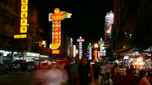 Bangkok Thailand September 2016 Timelapse Chinatown Yaowarat Natten Den Stora — Stockvideo