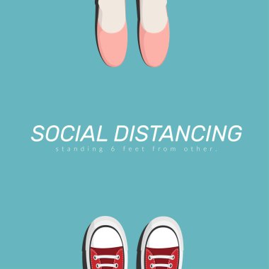 Social distance. two people keep spaced between each other for social distancing, increasing the physical space between people to avoid spreading illness during transmission of COVID-19 outbreak clipart