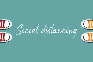 Social distance. two people keep spaced between each other for social distancing, increasing the physical space between people to avoid spreading illness during transmission of COVID-19 outbreak clipart