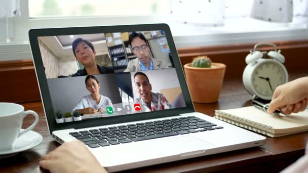 Trabalho Casa Pessoas Que Fazem Videoconferência Com Colegas Computador Portátil — Vídeo de Stock