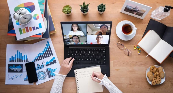 Trabajar Desde Casa Personas Que Hacen Videoconferencias Con Sus Colegas — Foto de Stock