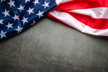 Tahtada yazı için fotokopi alanı olan klasik Amerikan bayrağı. Bağımsızlık Günü ya da bayram kutlamaları için bayrak Amerika arka plan afişi