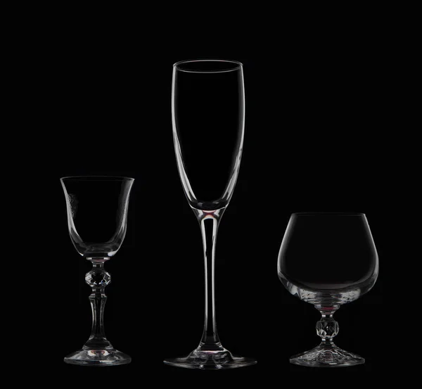 Три Скляні Келихи Чорному Тлі — стокове фото
