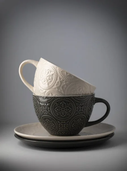 Чашки Белого Серого Чая Сером Фоне — стоковое фото