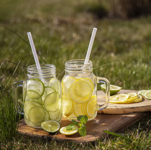 Two Glasses Lemonade Lime Lemon — Stock Photo, Image