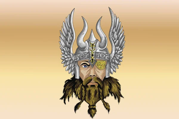 Kleur Illustratie Van Een Viking Met Een Helm Met Vleugels — Stockvector