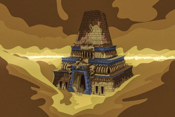 Piramida Zła Pokryta Piaskiem Podczas Burzy Piaskowej Pustyni — Zdjęcie stockowe