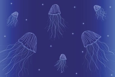 Floresan boya denizanası denizi boydan boya yüzüyor.