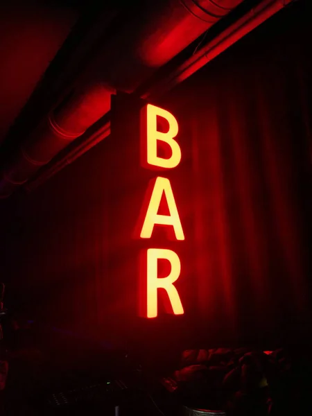 Cartello Bar Luminoso Neon — Foto Stock