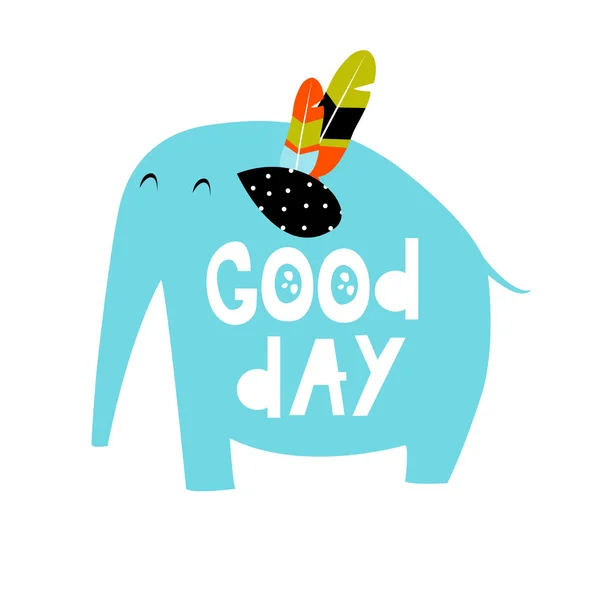 Illustrazione vettoriale di un elefante blu e le parole "buona giornata" indiano, India, il personaggio. Può essere usato come manifesto, invito della cartolina . — Vettoriale Stock