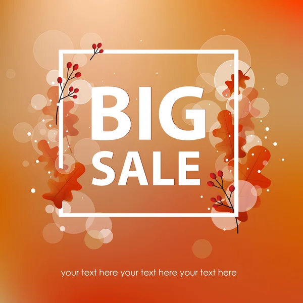 Big sales flyer template with an inscription. Bright autumn leaves. It can be used as a poster, cards, labels, banner design. Vector illustration EPS 10 — ストックベクタ