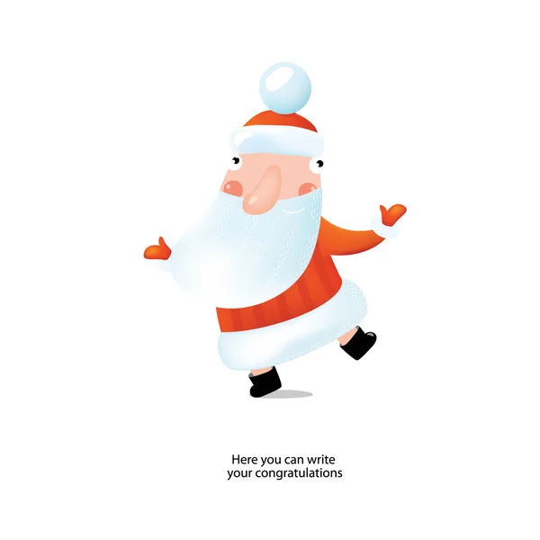 Illustrazione vettoriale con Babbo Natale, che salta e cattura la neve. Può essere usato come biglietto di auguri, poster, invito al nuovo anno, Natale . — Vettoriale Stock