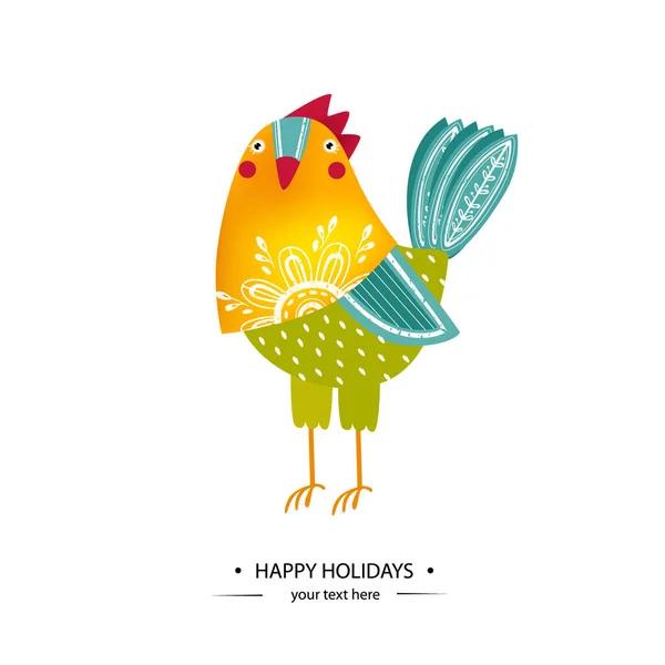 Illustration of a rooster for greeting card — Stock Vector