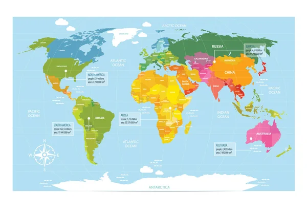 Mapa vectorial del mundo con los países — Vector de stock