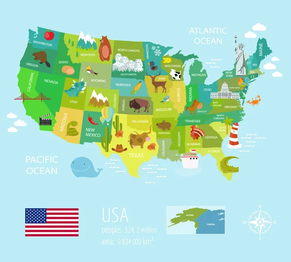 America map with states — Stock Vector