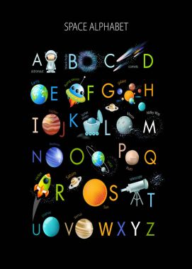 vector poster Space alphabet