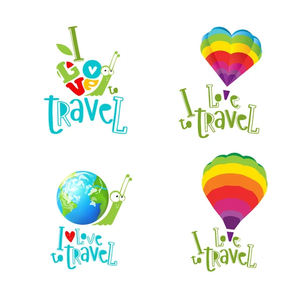 Conjunto vectorial de símbolos e inscripciones "Me encanta viajar ." — Vector de stock