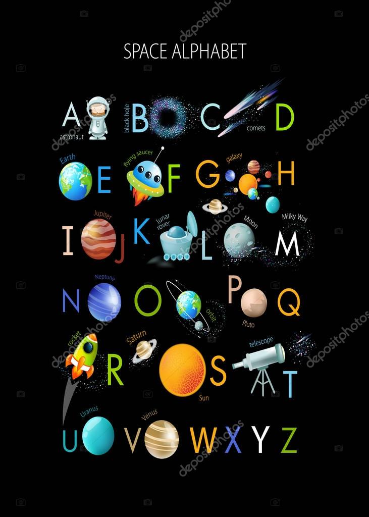 vector poster Space alphabet — Stock Vector © utchenko_olga #151099224