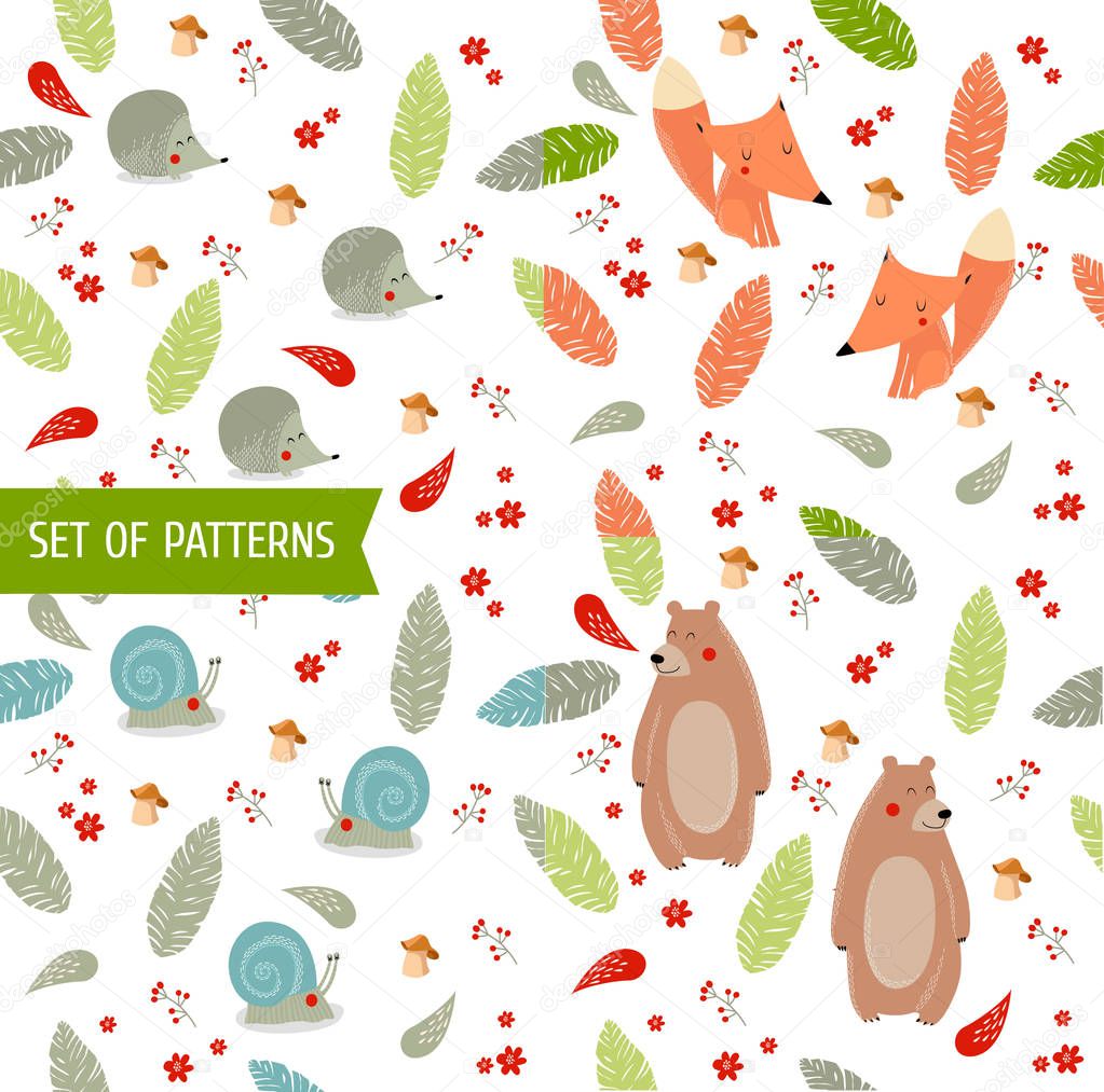 4 vector seamless pattern with cartoon characters. 